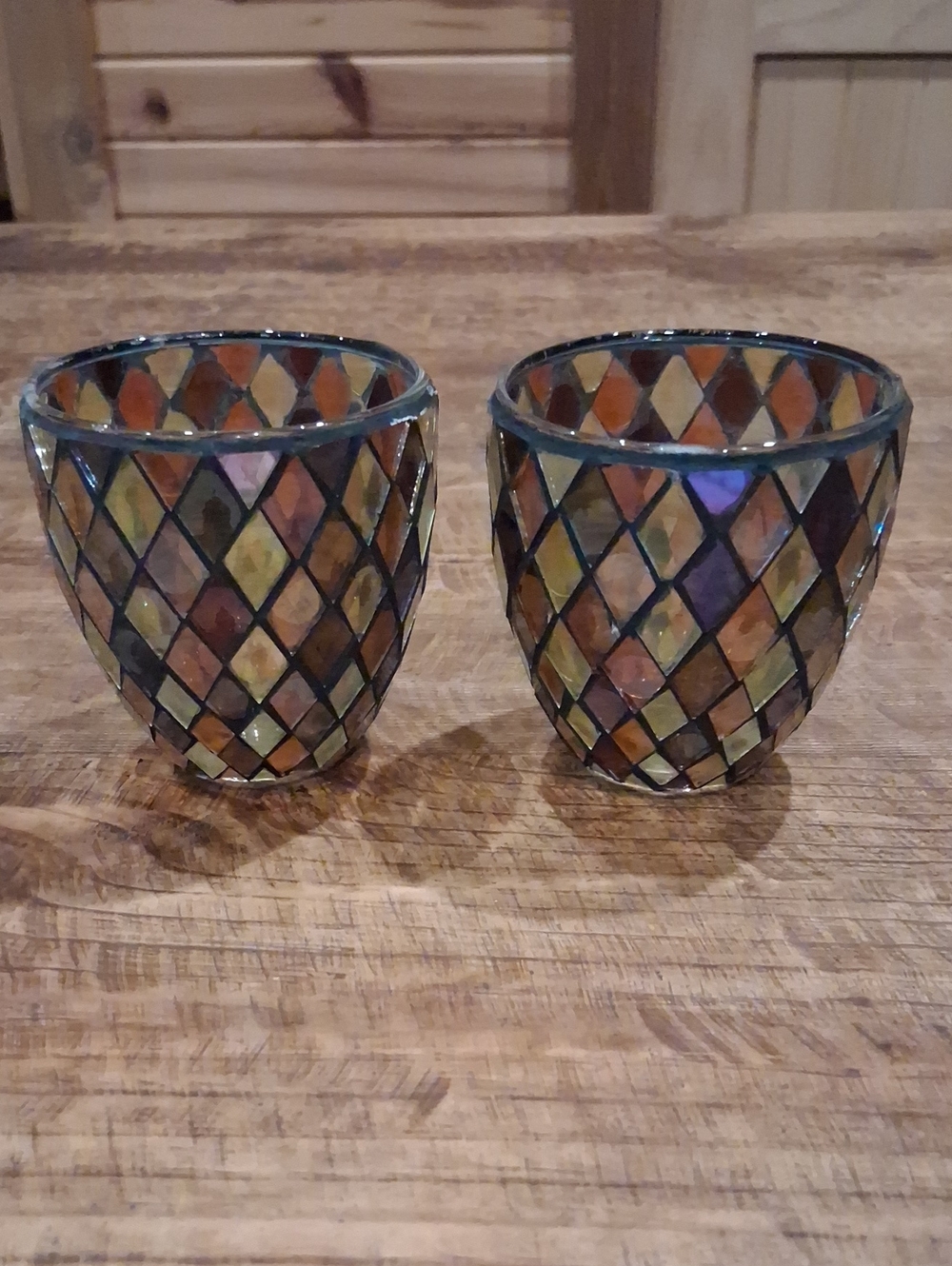 Vintage Mosaic Glass Votive Holders – Iridescent Multicolor (Brand Unbranded)